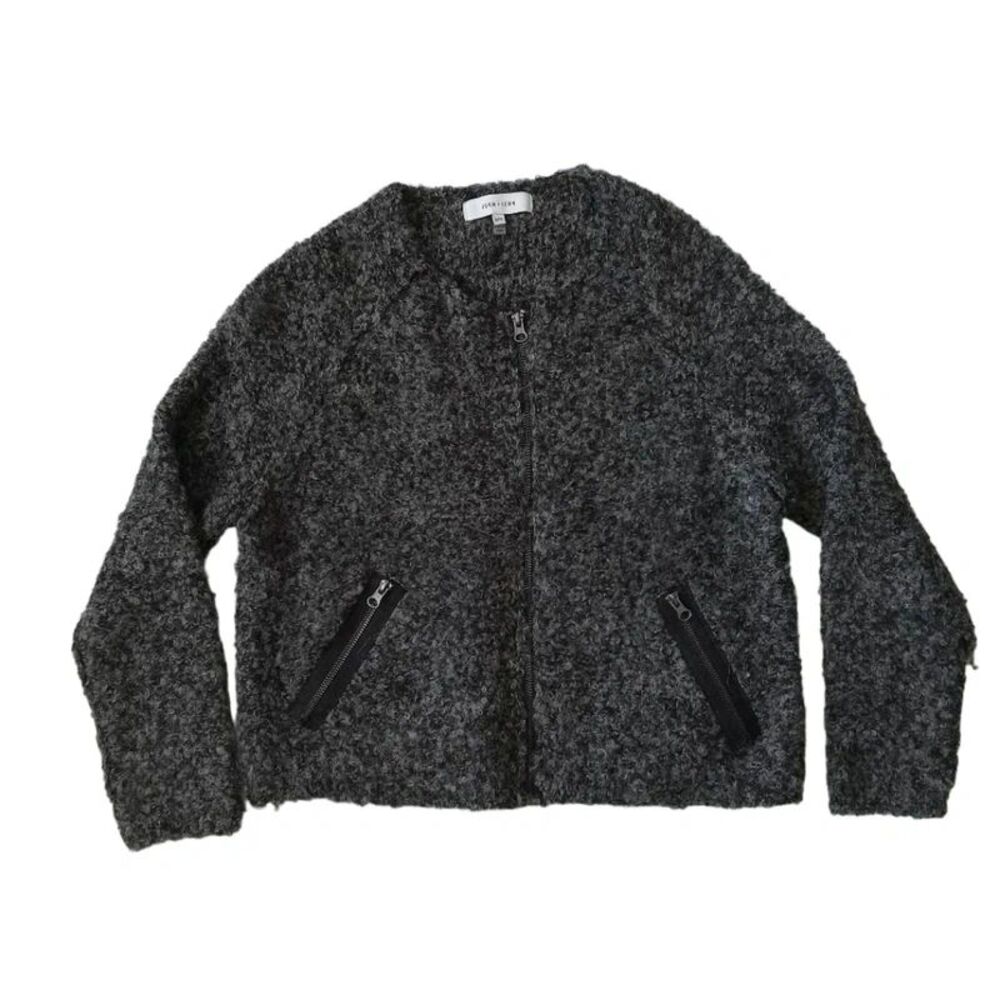 John + Jenn Gray Wool Blend Teddy Sherpa Zip Up Sweater Jacket Women's Medium